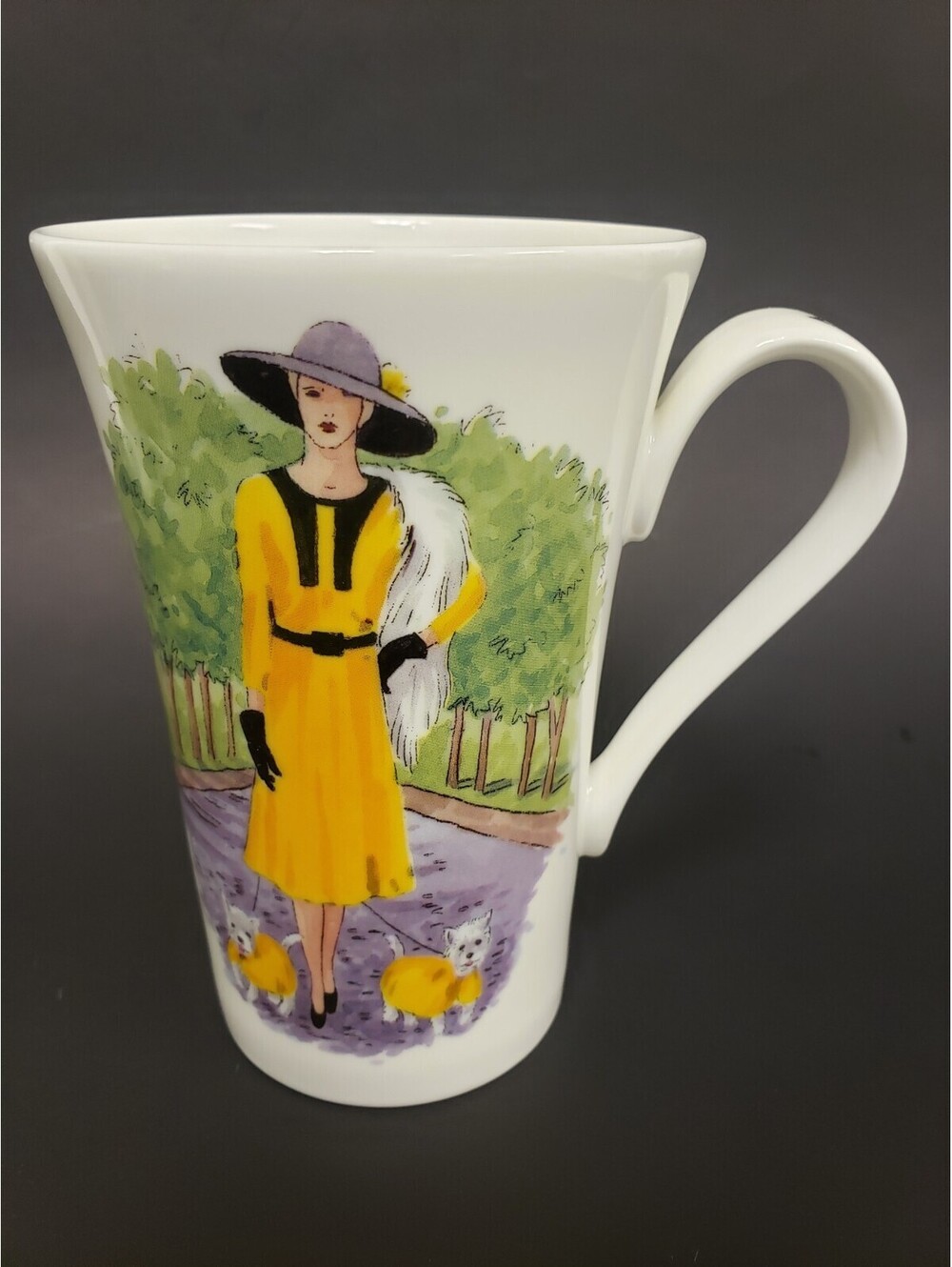 Vintage Boulevard Hand-Painted Porcelain Coffee Mug with Elegant Lady and Dog VG